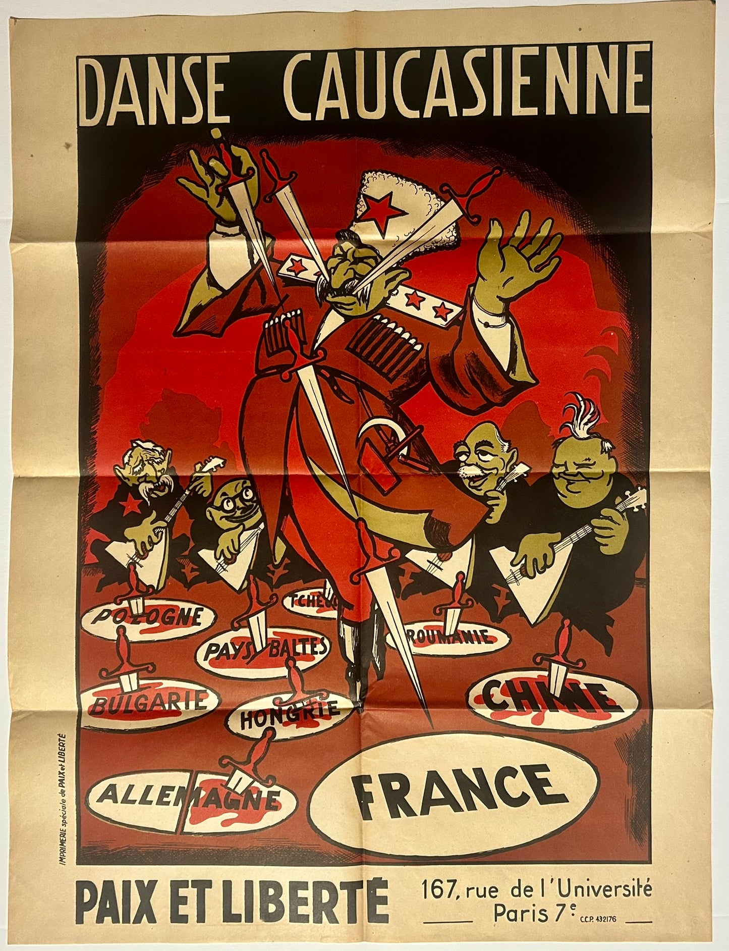 DANSE CAUCASIENNE FRENCH 1950'S ANTI COMMUNIST POSTER