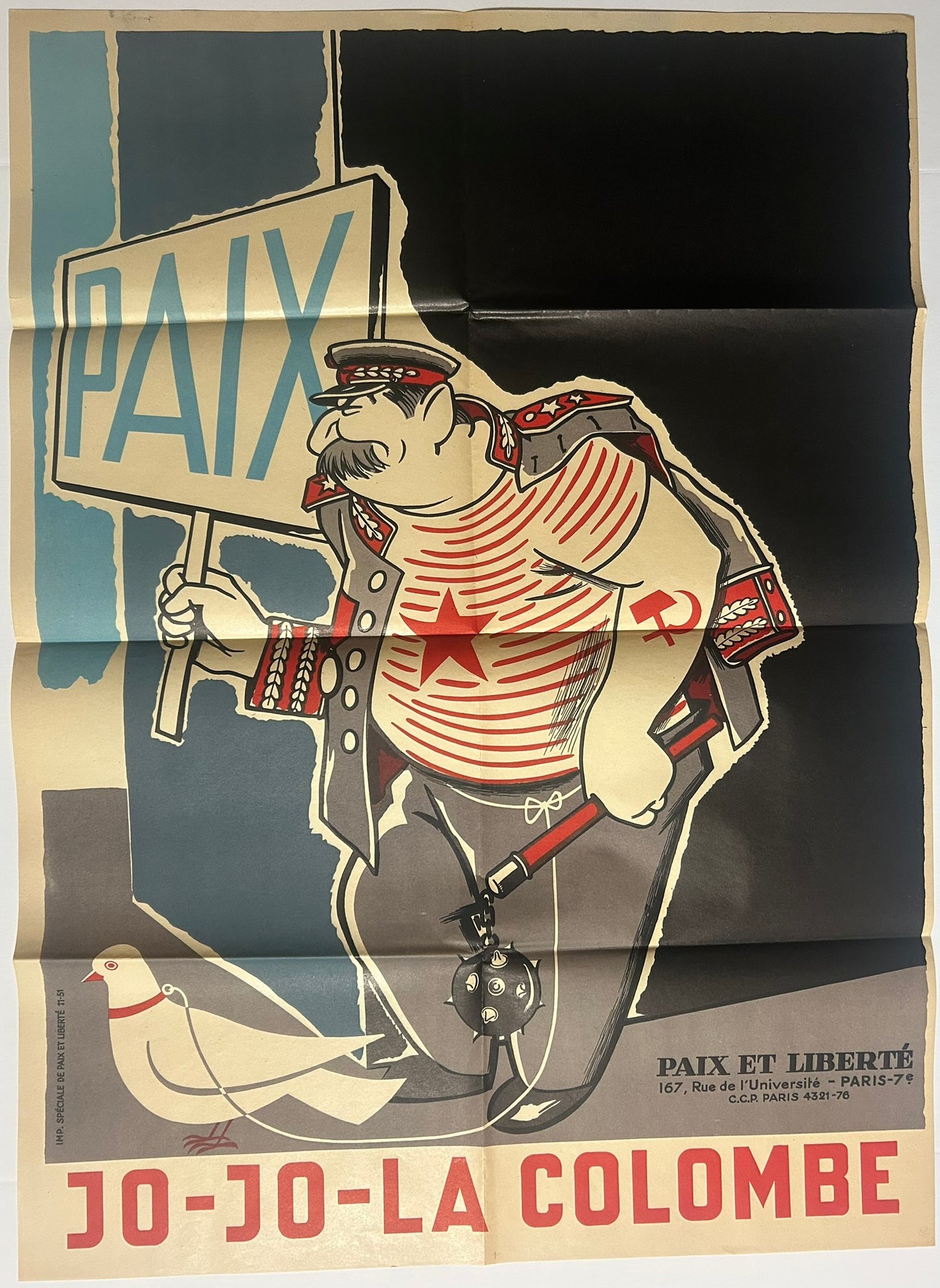 FRENCH ANTI COMMUNIST 1951 POSTER JO JO LA COLOMBE