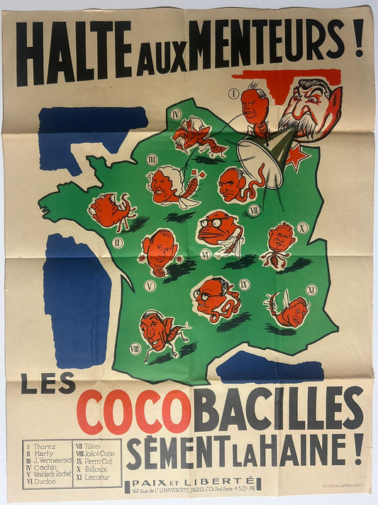 FRENCH ANTI COMMUNIST POSTER HALTE AUX MENTEURS FROM 1950'S