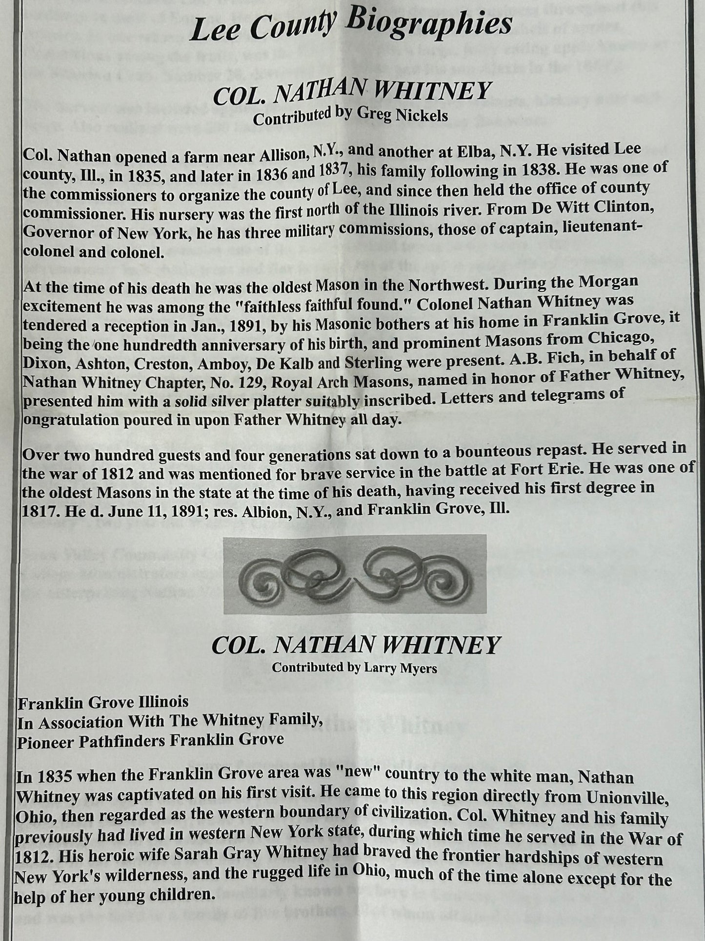 WAR OF 1812 VETERAN COLONEL AND EARLY FREE MASON NATHAN WHITNEY PHOTO