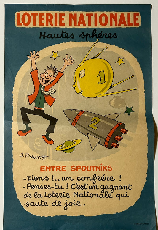 FRENCH LOTTERY 1950'S POSTER WITH SPACE SCENE