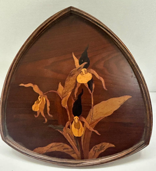 GALLE INLAID FRENCH WOODEN TRAY SIGNED