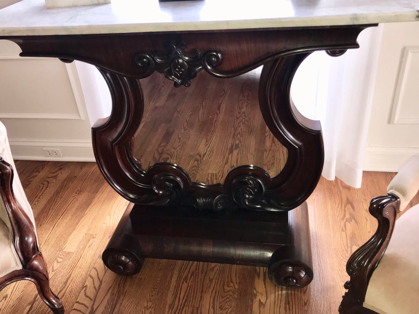 1860's MAHOGANY MARBLE TOP PIER TABLE
