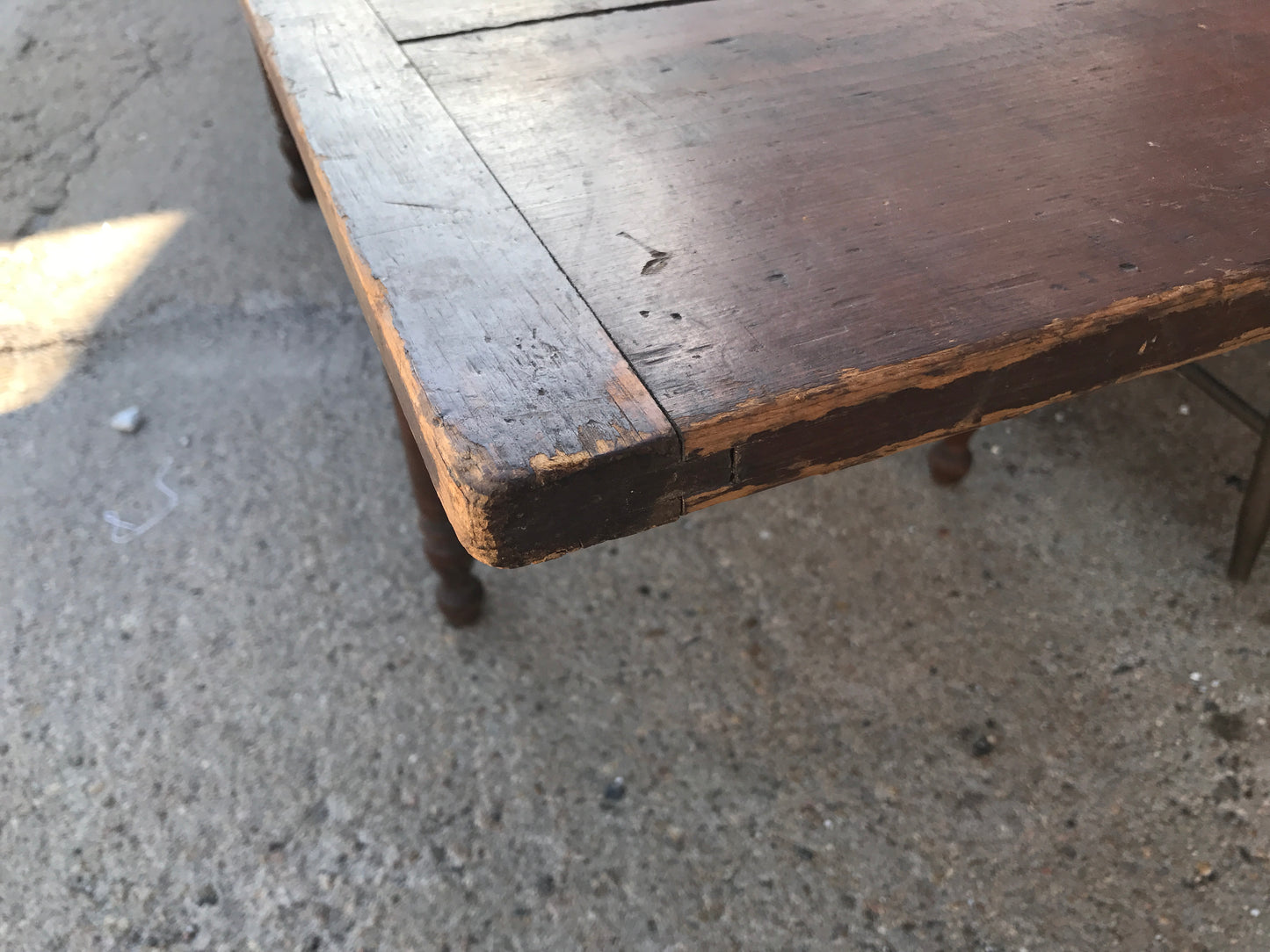 ANTIQUE PRIMITIVE FARM TABLE AND TWO BENCHES