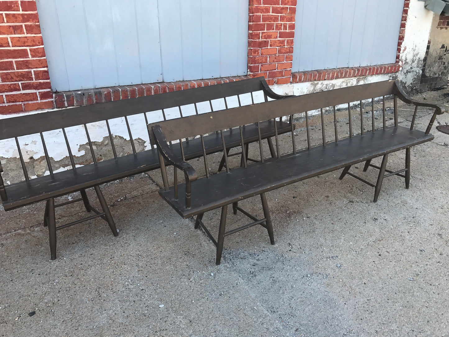 ANTIQUE PRIMITIVE FARM TABLE AND TWO BENCHES