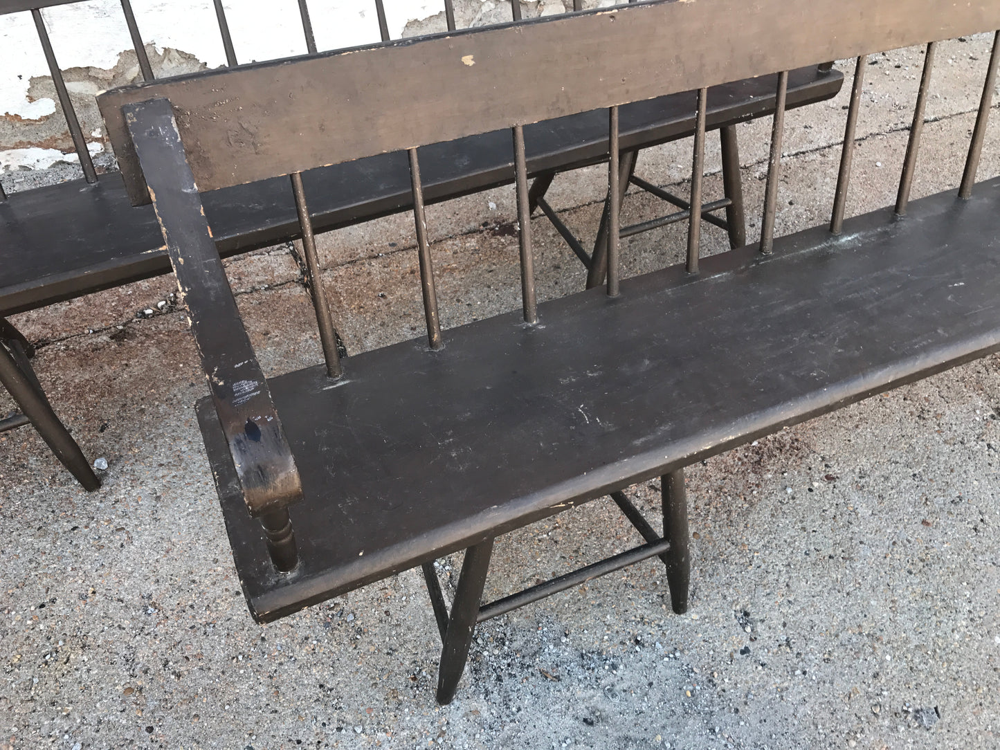 ANTIQUE PRIMITIVE FARM TABLE AND TWO BENCHES