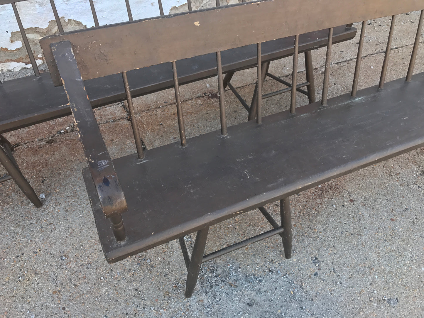 ANTIQUE PRIMITIVE FARM TABLE AND TWO BENCHES