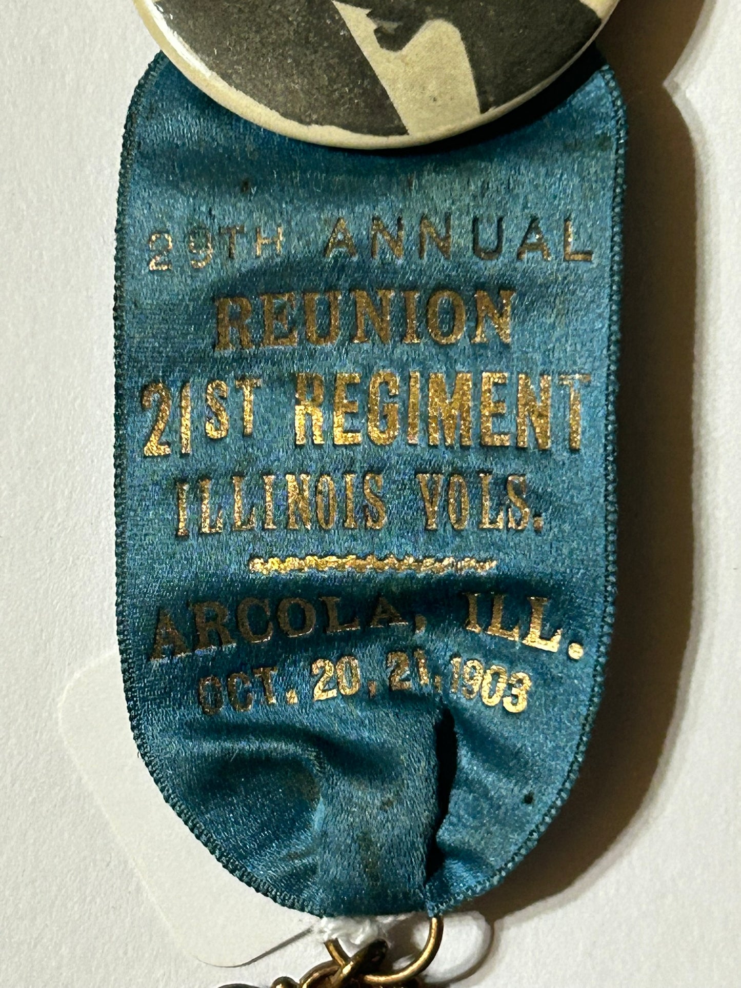 CIVIL WAR REUNION BADGE WITH GRANT 21ST REGIMENT ILLINOIS VOLUNTEERS 1903