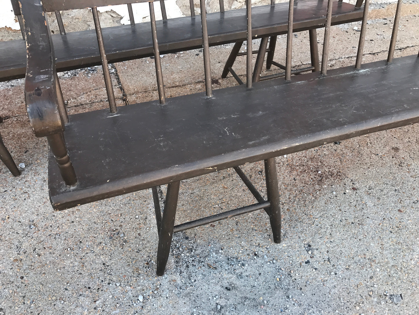 ANTIQUE PRIMITIVE FARM TABLE AND TWO BENCHES