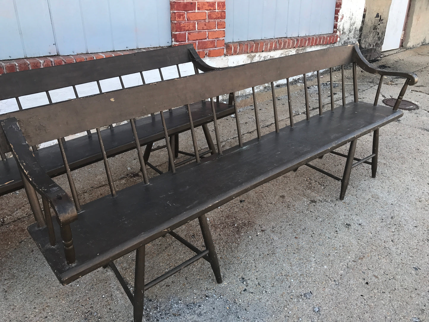ANTIQUE PRIMITIVE FARM TABLE AND TWO BENCHES