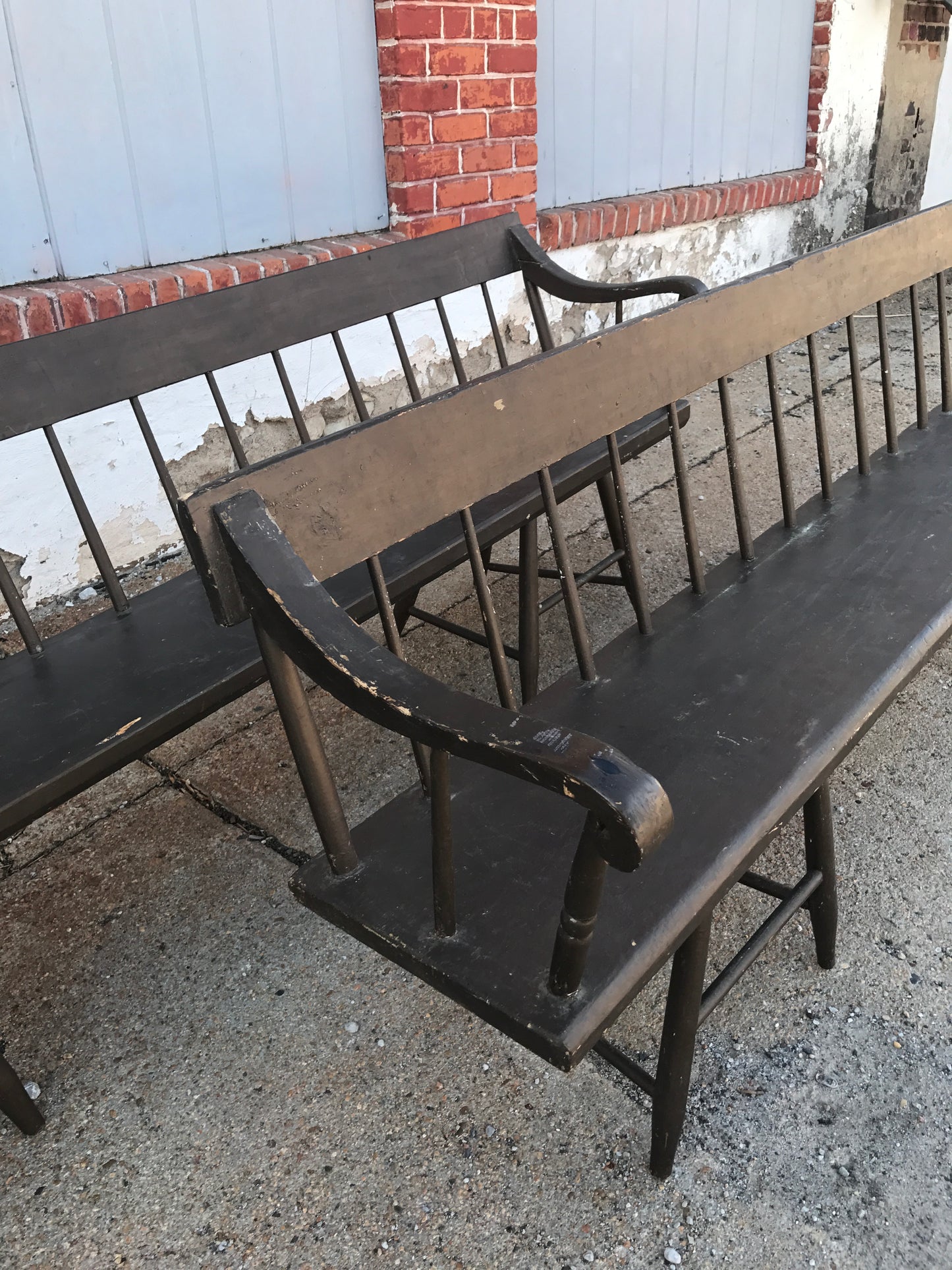 ANTIQUE PRIMITIVE FARM TABLE AND TWO BENCHES