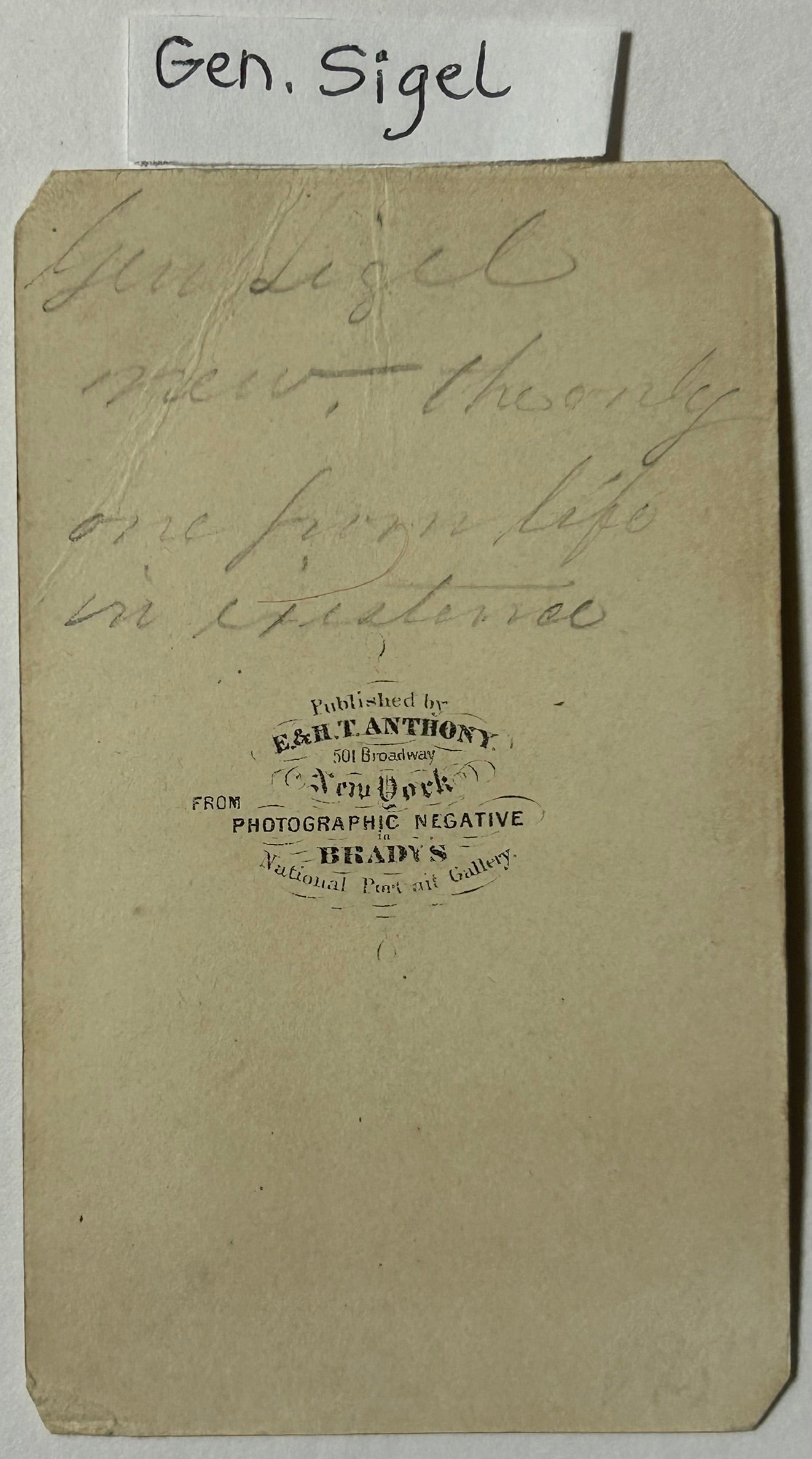 CIVIL WAR GENERAL SIGEL CDV PHOTOGRAPH