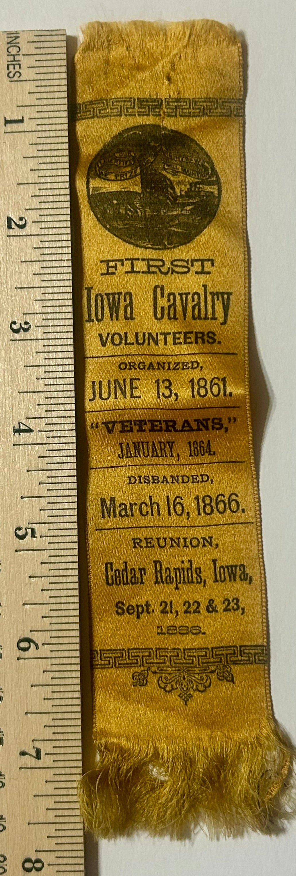 1ST IOWA CAVALRY VOLUNTEERS 1886 REUNION RIBBON