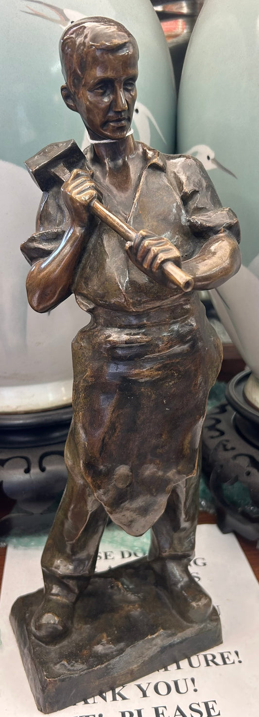 BRONZE BLACKSMITH FIGURE WITH HAMMER BY DUJARDIN