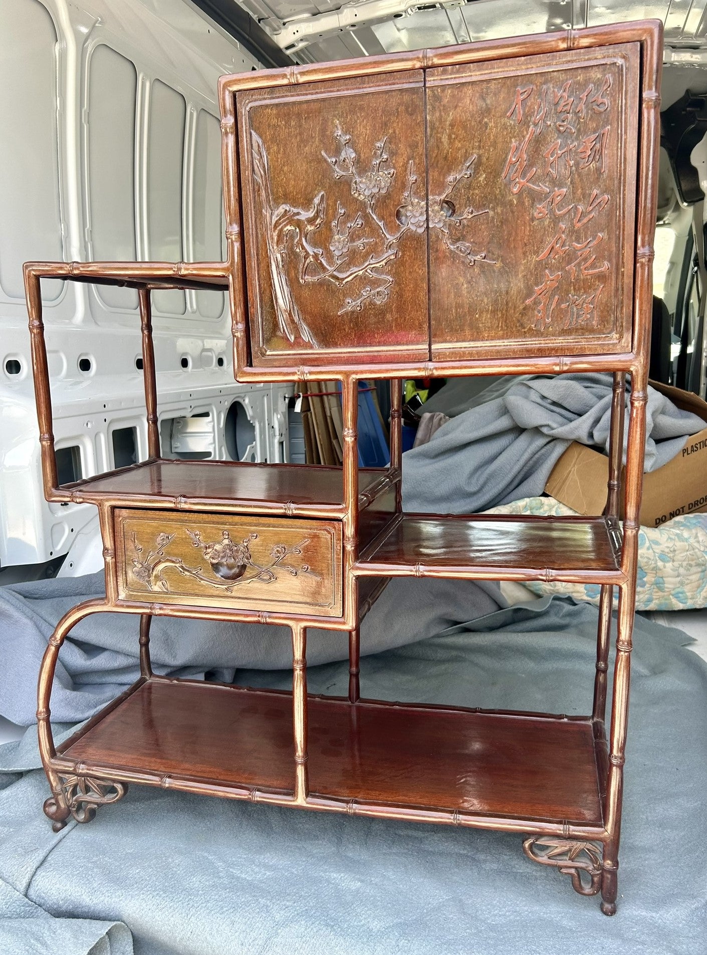 JAPANESE ANTIQUE CARVED WOOD DISPLAY CABINET