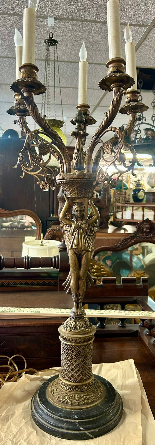 FIGURAL ANGEL BRONZE ANTIQUE CANDLE HOLDER