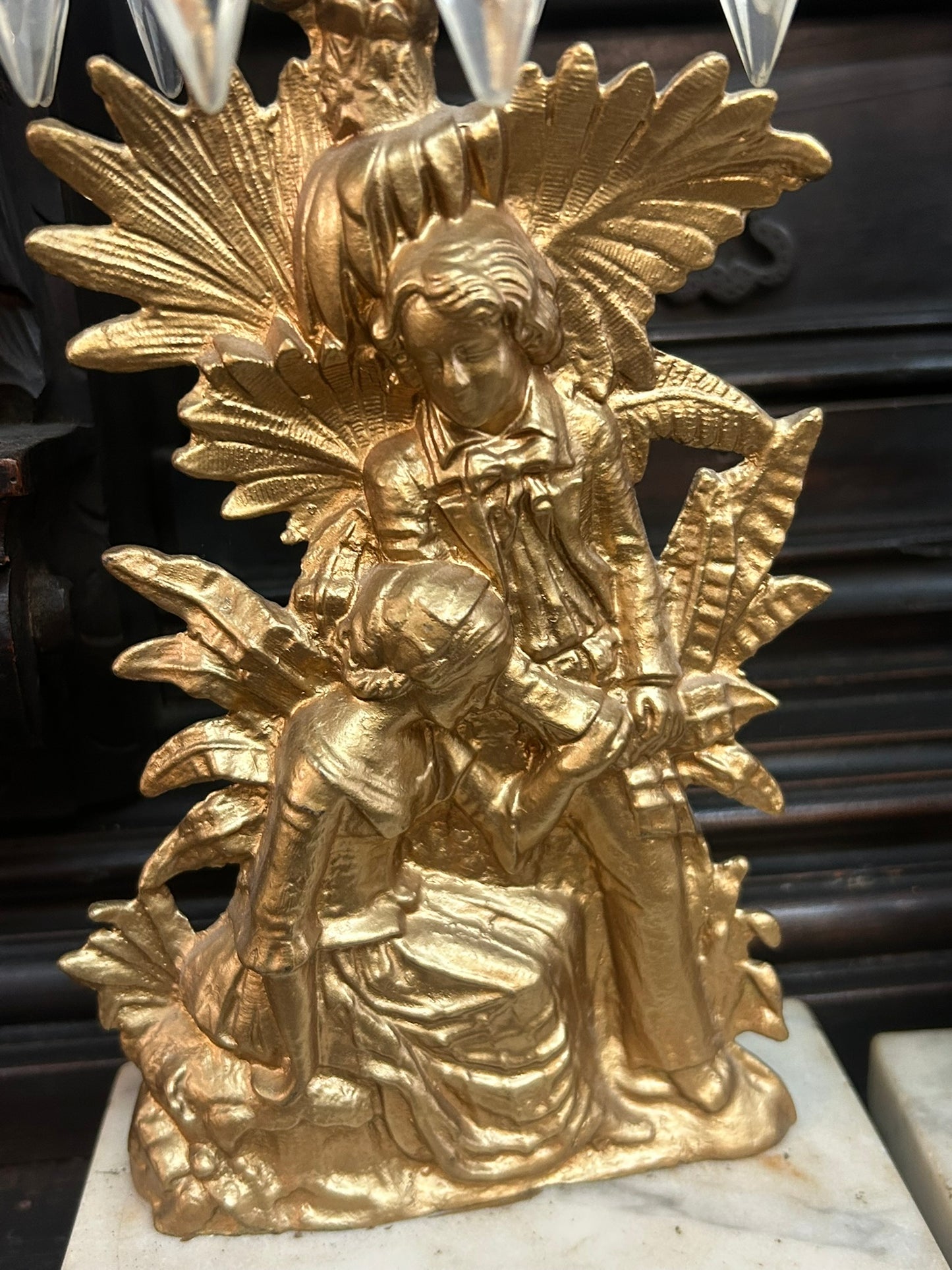 PAIR OF MANTEL CANDLE HOLDERS FROM 1860'S WITH FIGURAL BOY AND GIRL