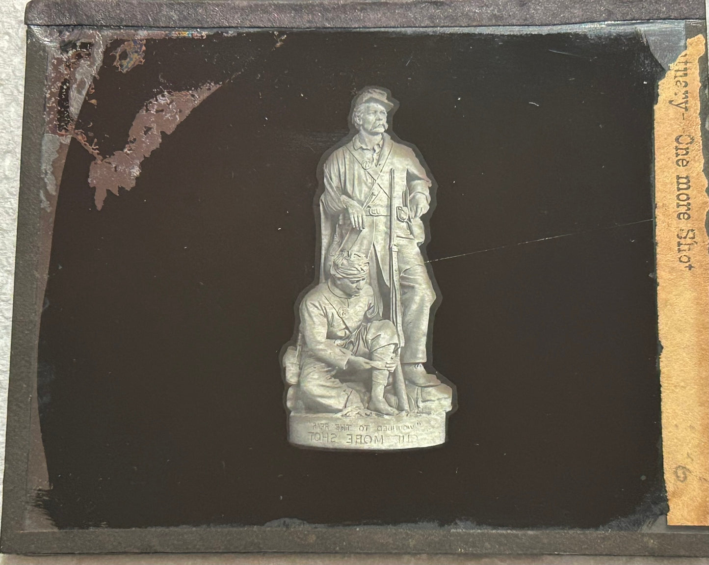 CIVIL WAR SCULPTURE "ONE MORE SHOT" BY FAMOUS SCULPTOR JOHN ROGERS GLASS MAGIC LANTERN SLIDE