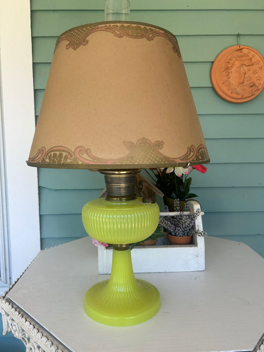 ALADDIN YELLOW VERTIQUE MOONSTONE LAMP AND SHADE