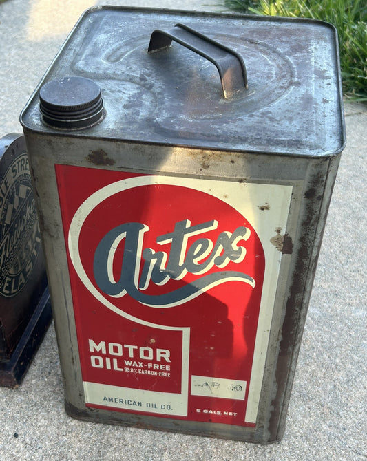 ARTEX MOTOR OIL 5 GALLON ANTIQUE TIN CONTAINER