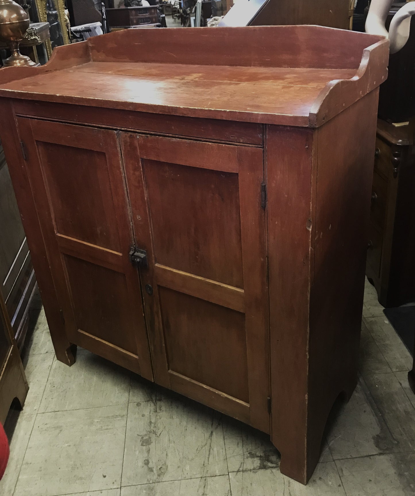 1800's RED PAINTED TWO DOOR CUPBOARD