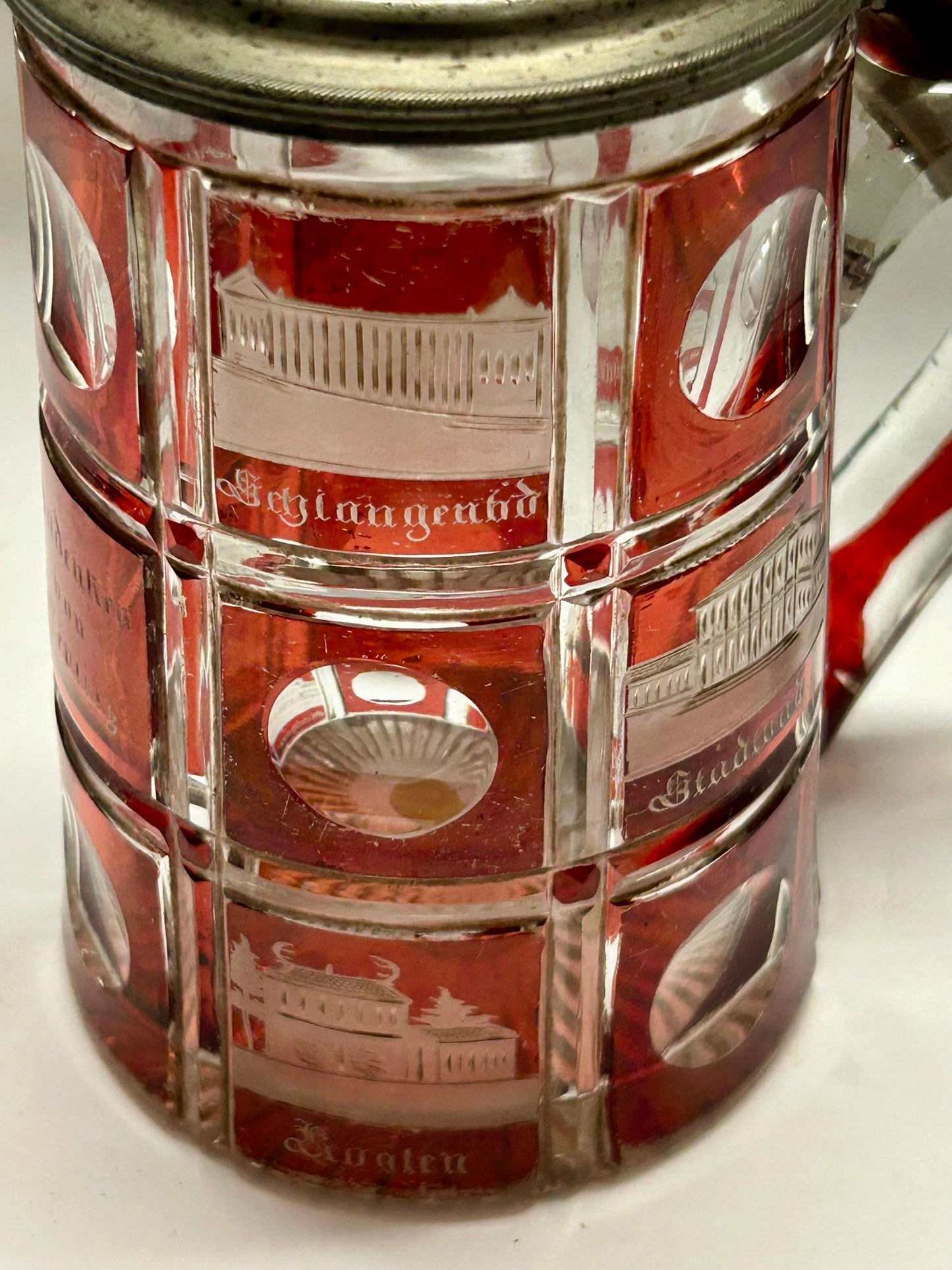 STEIN GRAND TOUR TYPE RED CUT TO CLEAR GLASS LATE 1800'S