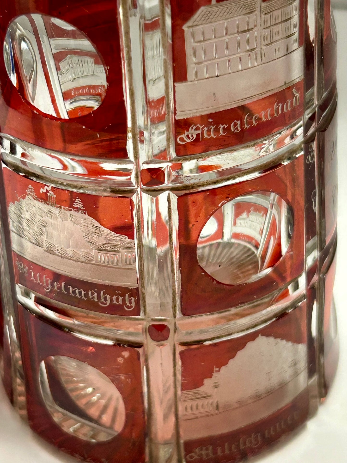 STEIN GRAND TOUR TYPE RED CUT TO CLEAR GLASS LATE 1800'S