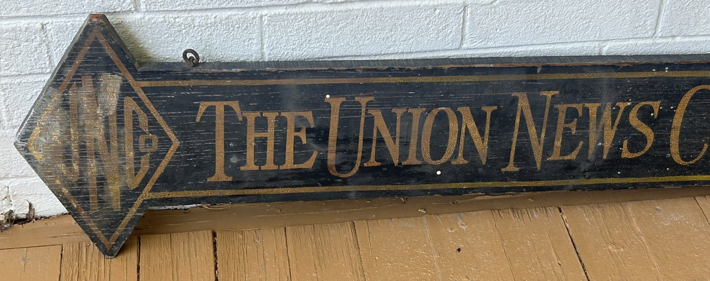 UNION NEWS RARE WOODEN ANTIQUE ADVERTISING SIGN
