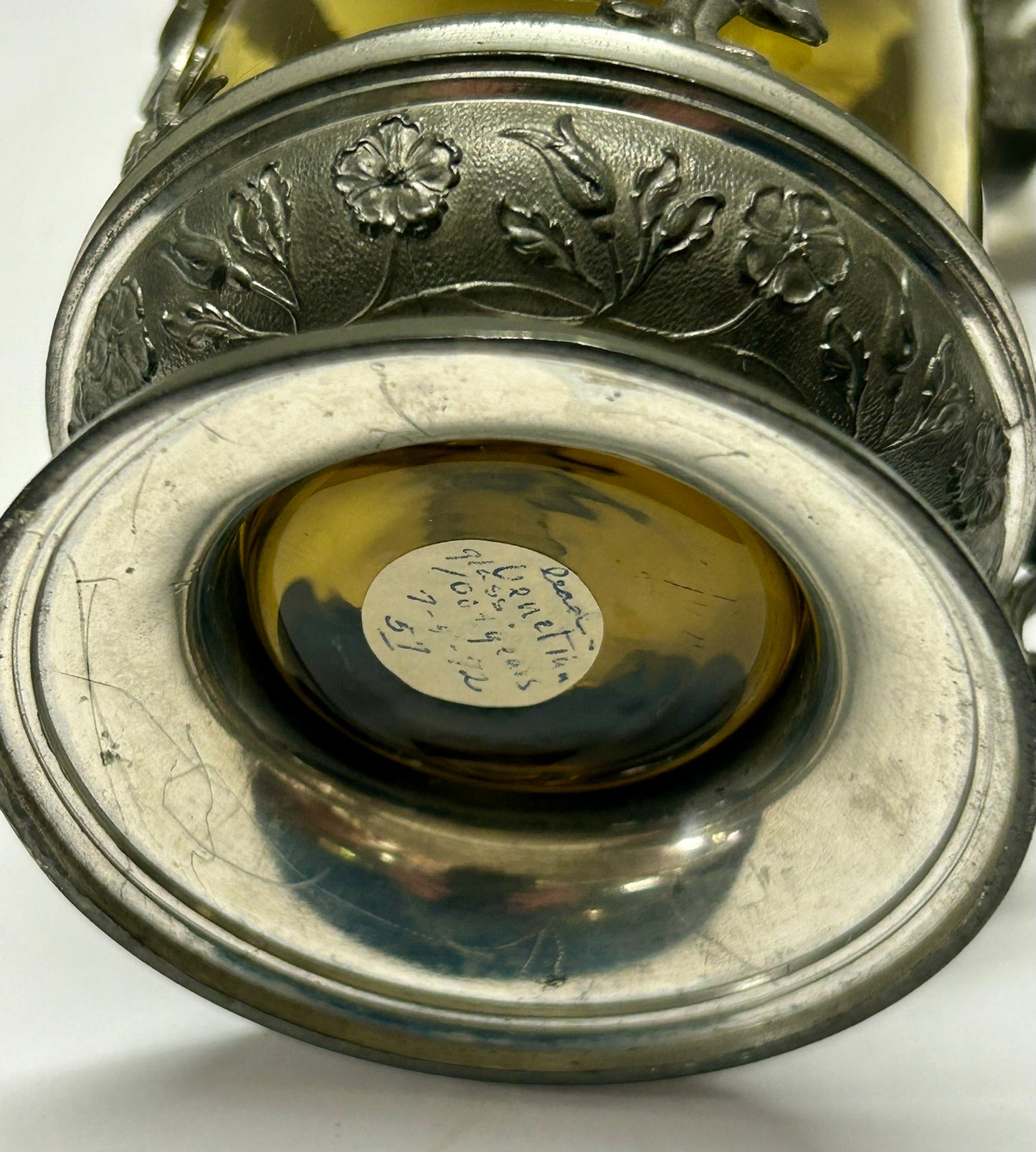 GREEN GLASS 1800'S STEIN IN PEWTER MOUNT