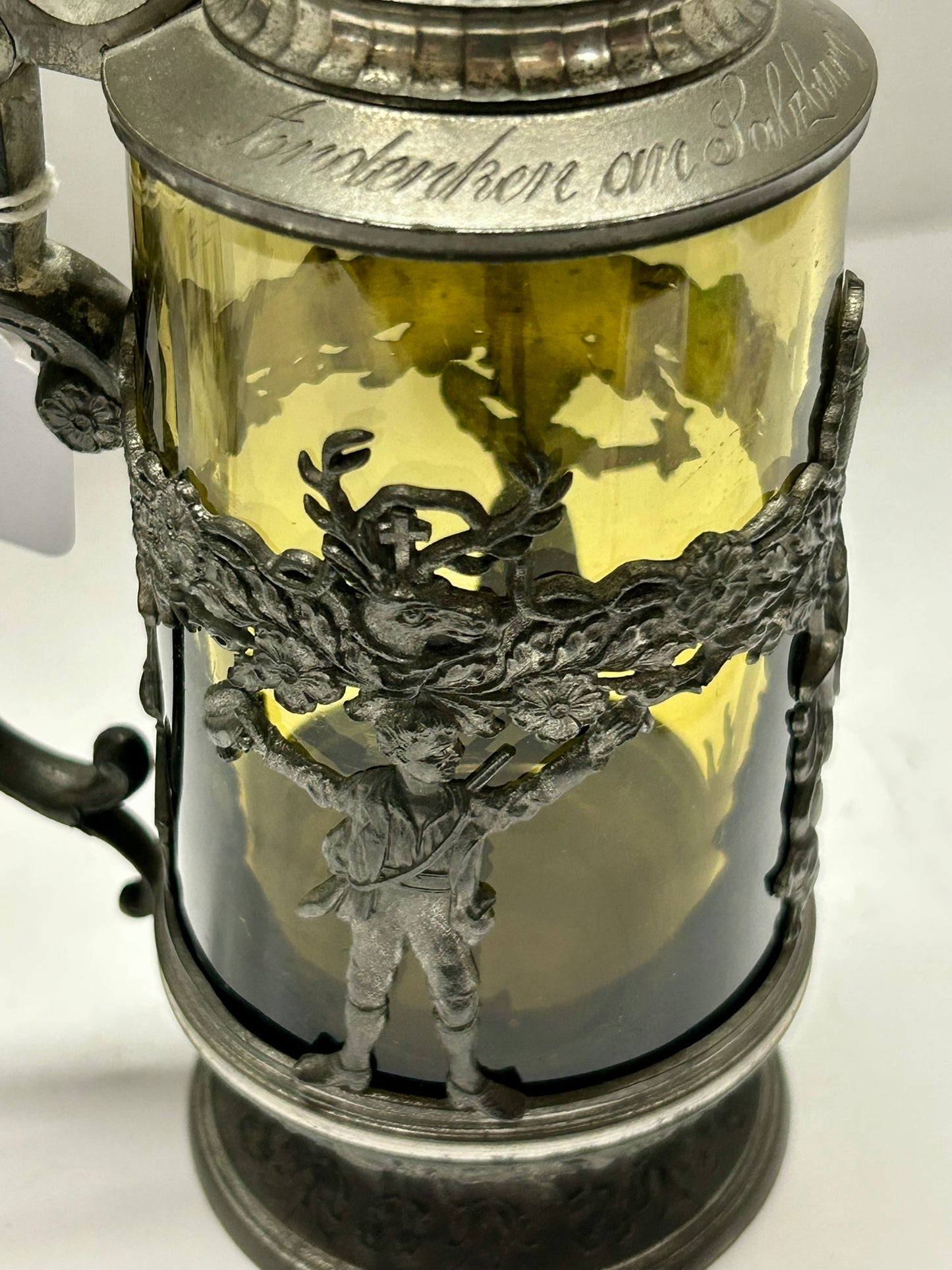 GREEN GLASS 1800'S STEIN IN PEWTER MOUNT
