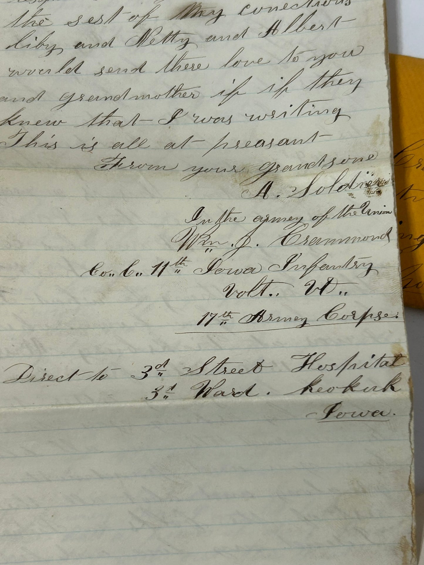 CIVIL WAR 1864 LETTER FROM 11TH IOWA INFANTRY SOLDIER MENTIONING VOTING FOR ABE LINCOLN