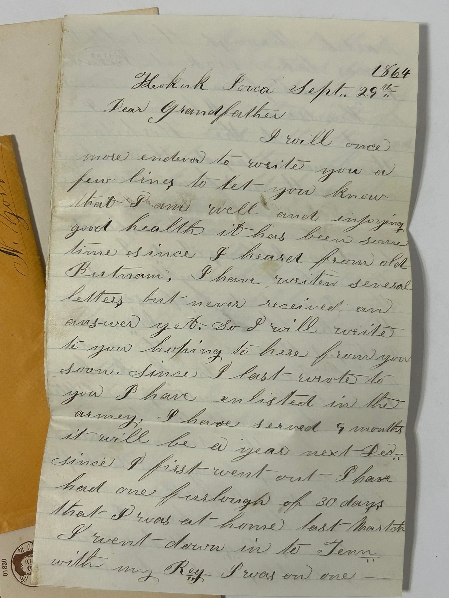 CIVIL WAR 1864 LETTER FROM 11TH IOWA INFANTRY SOLDIER MENTIONING VOTING FOR ABE LINCOLN