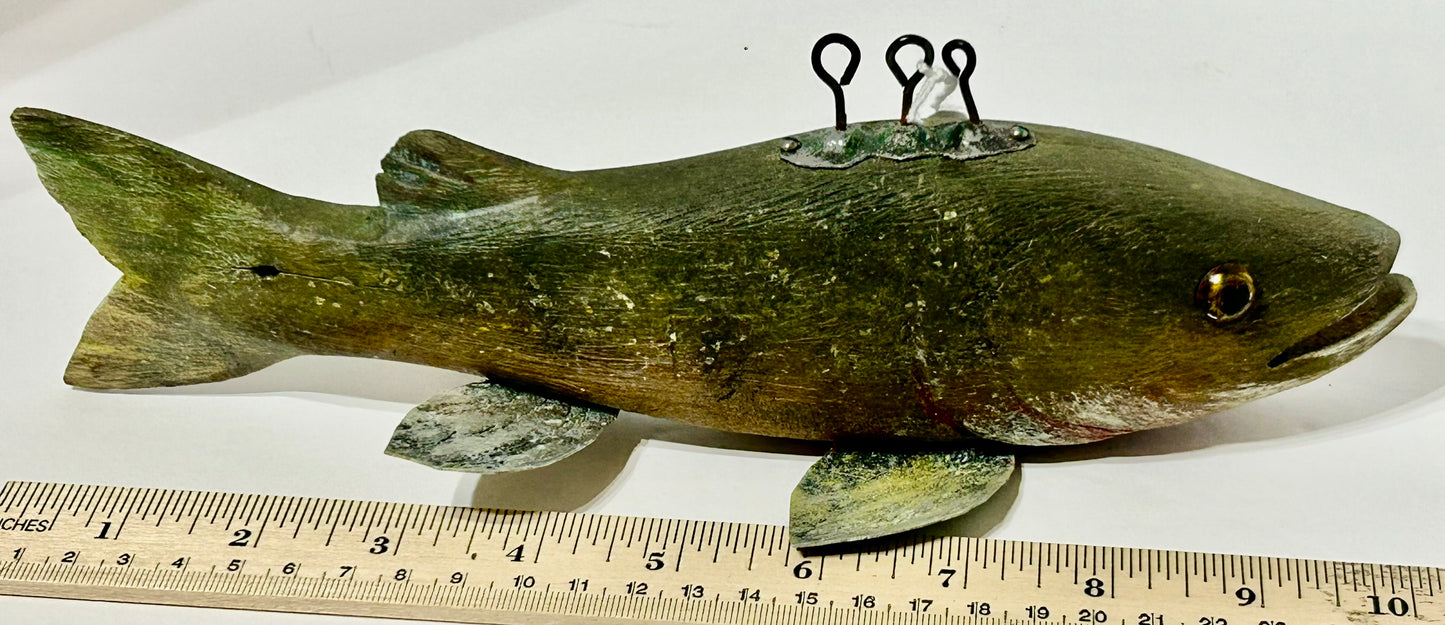 ICE SPEAR FISHING WOOD DECOY BY P. H. CHRISTIANSON