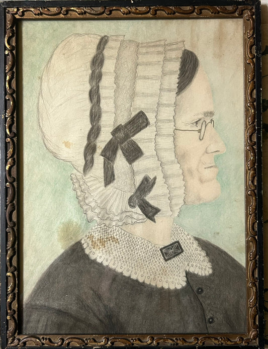 FOLK ART EARLY DRAWING OF WOMAN WHO COULD BE A MAN