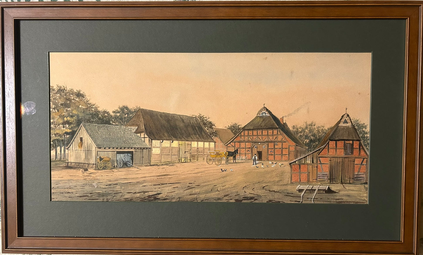 FARM SCENE WATERCOLOR WITH LOTS OF DETAILS CIRCA LATE 1800'S