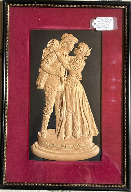PRESSED OUT U. S. SOLDIER "FROM LOVE TO WAR" WITH WIFE'S FRIEND ANTIQUE MILITARY PICTURE
