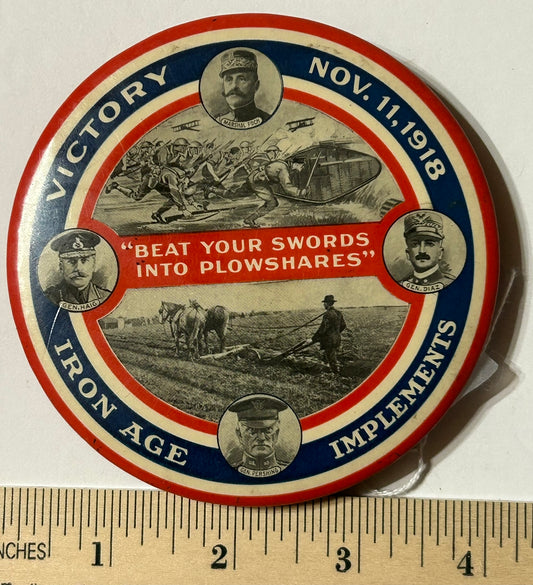 IRON AGE LARGE ADVERTISING ANTIQUE PAPERWEIGHT 4" DIA.