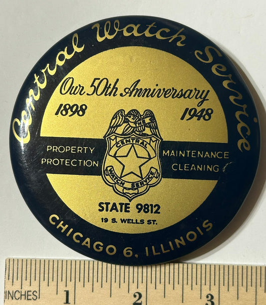 CENTRAL WATCH SERVICE 1898-1948 LARGE ADVERTISING POCKET MIRROR