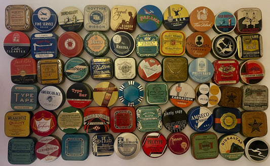 TYPEWRITER RIBBON ANTIQUE TINS COLLECTION OF MULTIBLE DESIGNS