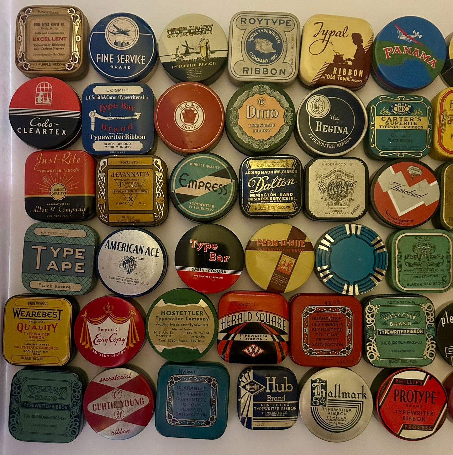 TYPEWRITER RIBBON ANTIQUE TINS COLLECTION OF MULTIBLE DESIGNS