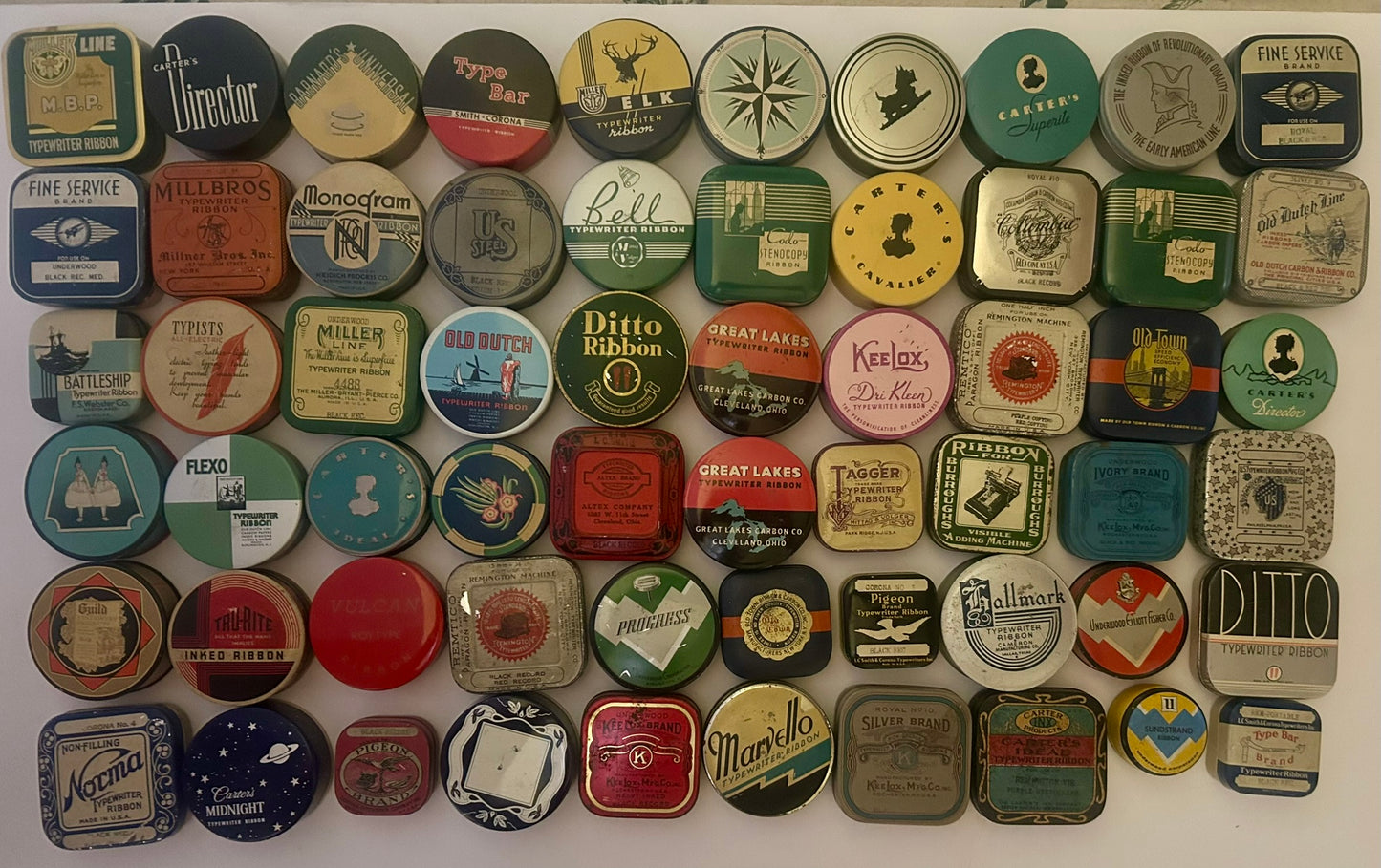 TYPEWRITER RIBBON ANTIQUE TINS COLLECTION OF MULTIBLE DESIGNS