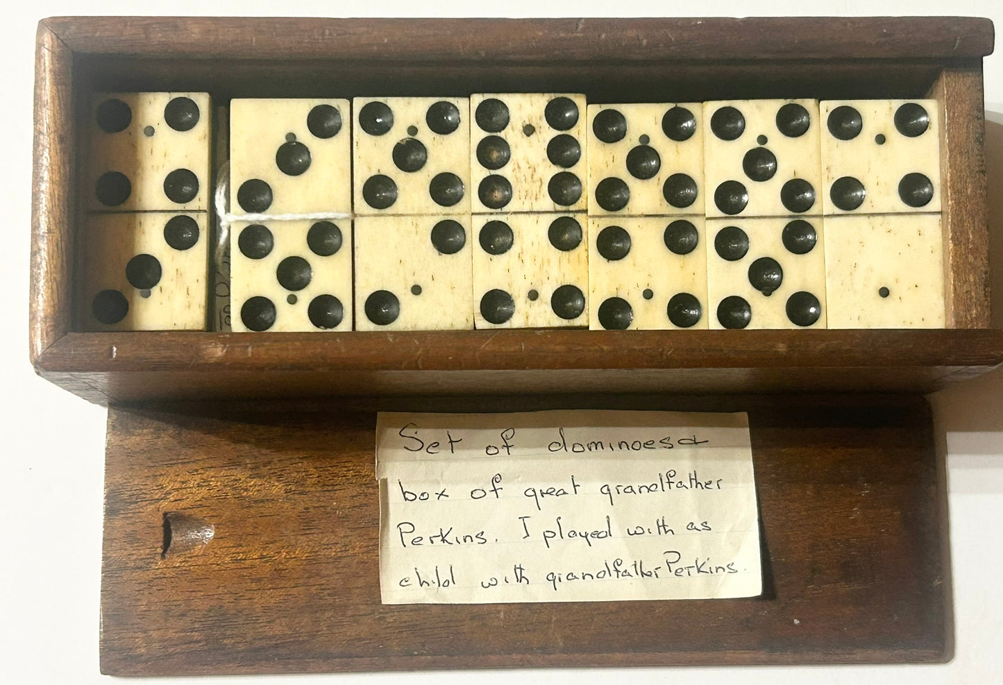 ANTIQUE DOMINOS SET OF WALRUS IVORY IN ORIGINAL HANDMADE BOX