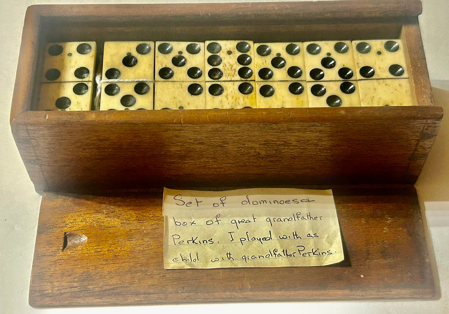 ANTIQUE DOMINOS SET OF WALRUS IVORY IN ORIGINAL HANDMADE BOX