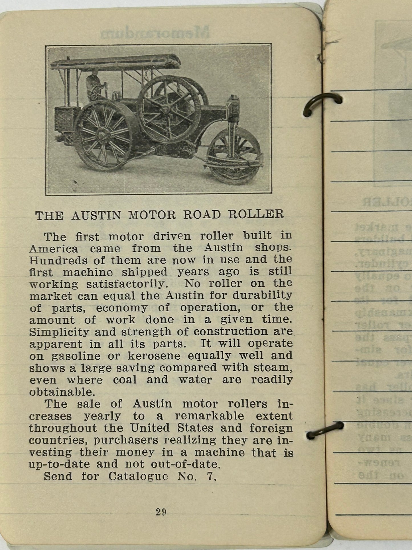 AUSTIN ROAD MACHINERY ADVERTISING 1915 BOOKLET WITH PRETTY GIRL CELLULOID COVER