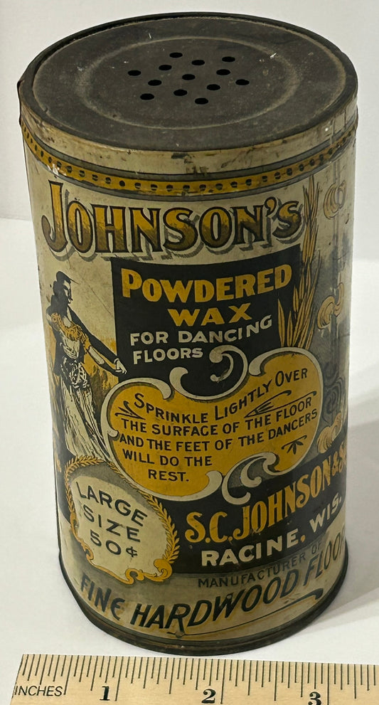 JOHNSON'S POWDERED WAX  ANTIQUE ILLUSTRATED TIN