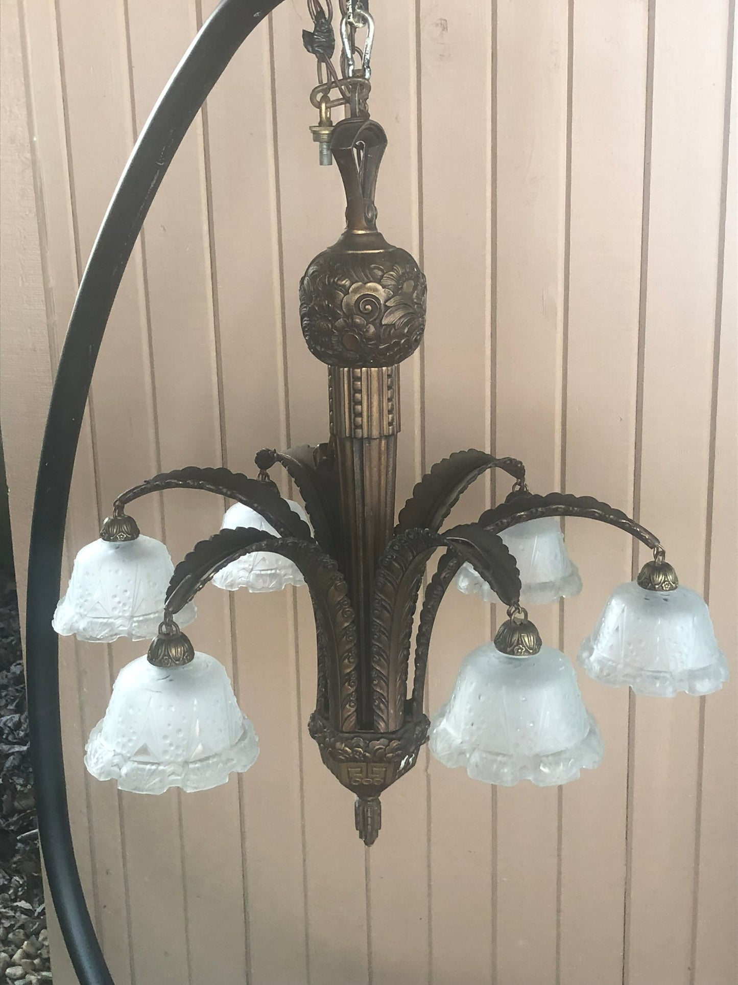 ANTIQUE BRONZE DECO HANGING LIGHT