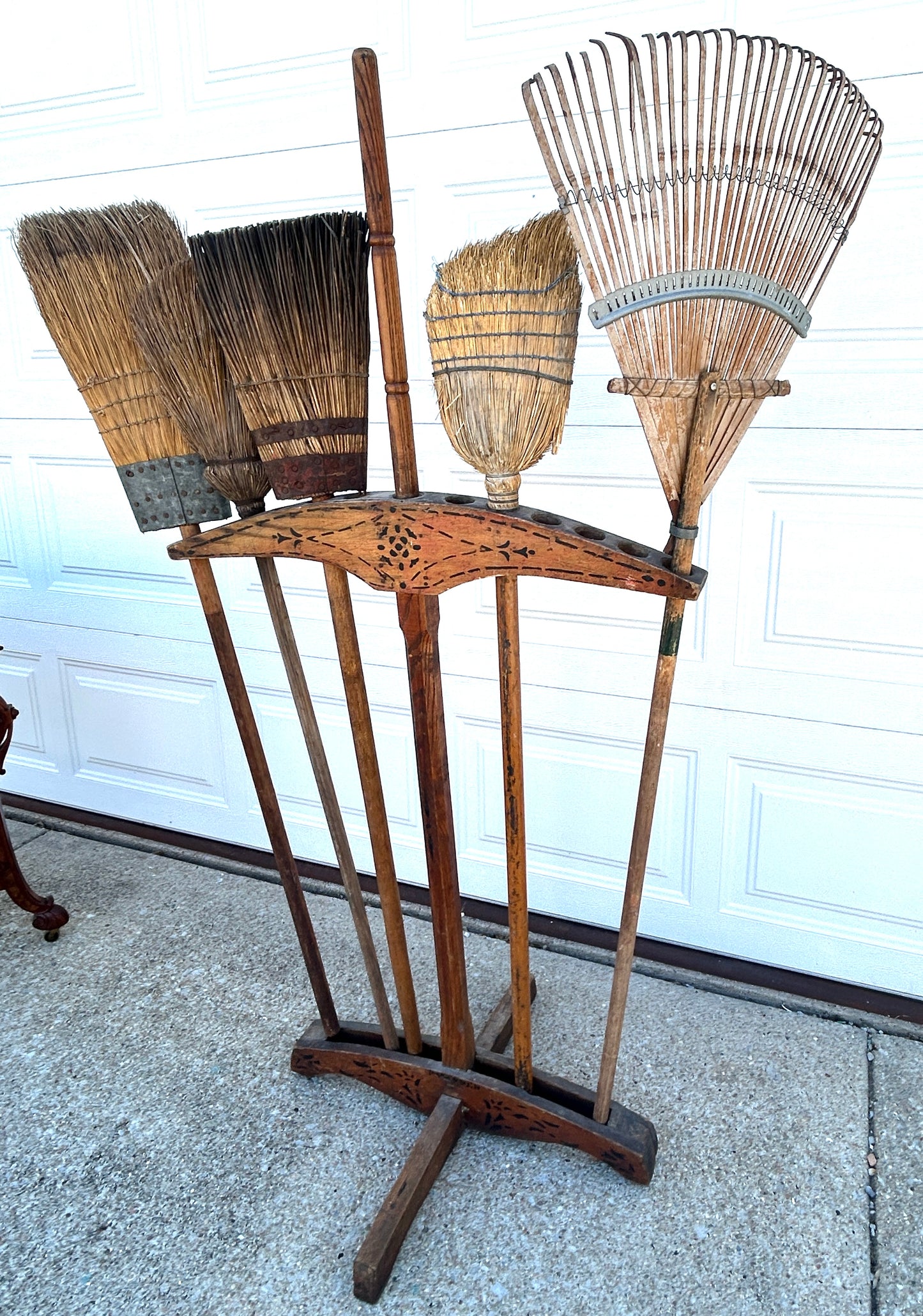 ANTIQUE GENERAL STORE WOODEN BROOM DISPLAY RACK