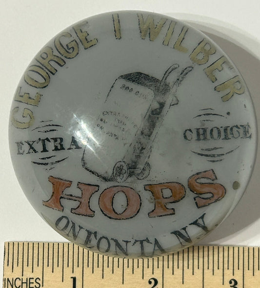BEER HOPS ANTIQUE ADVERTISING GLASS PAPERWEIGHT