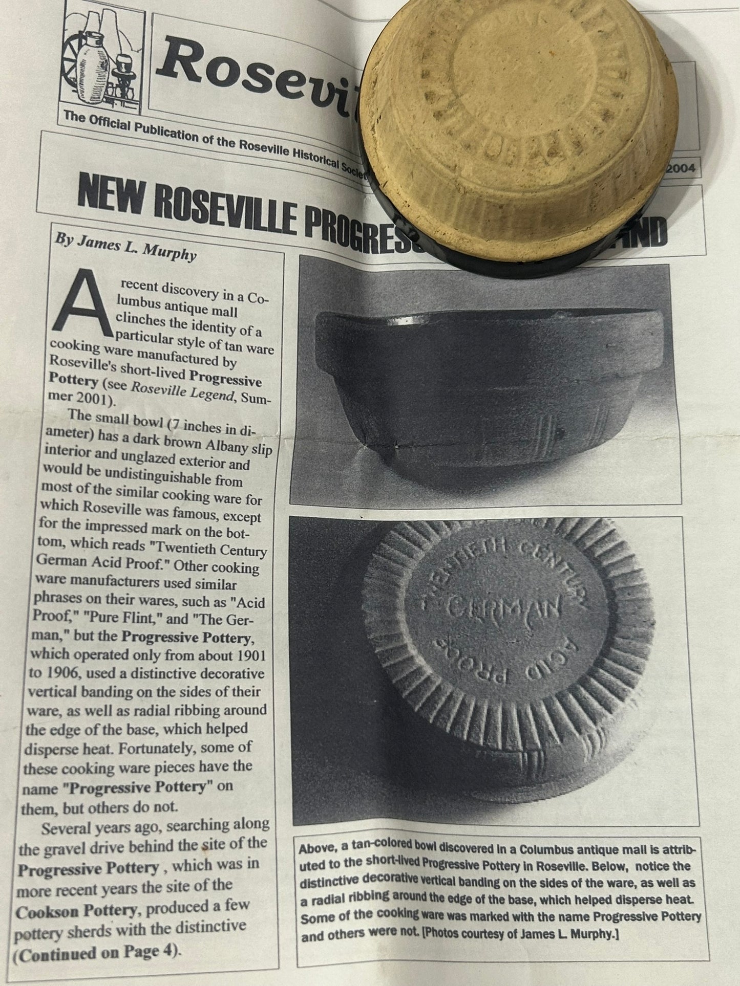 ROSEVILLE OHIO COMPANY SHORT LIVED PURE FLINT PROGRESSIVE POTTERY SAMPLE MINI ADVERTISING BOWL