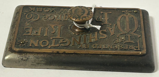 WASHINGTON LIFE INSURANCE BRONZE AND IRON ANTIQUE PAPERWEIGHT